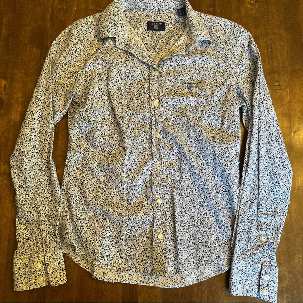 Gant Long Sleeve Shirt Women's Size UK 8 US 4 Blue Floral Great Condition